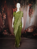 Fresh Leaf Green Floral Vine Zari Woven Design Semi Banarasi Silk Saree with Designer Border