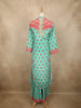 Fresh Mint Aqua Green Floral Printed Design Crepe Palazzo Suit