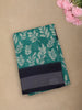 Fresh Teal Green Leaf Printed Design Linen Cotton Saree with Contrast Border