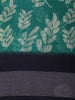 Fresh Teal Green Leaf Printed Design Linen Cotton Saree with Contrast Border
