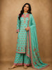 Fresh Mint Aqua Green Floral Printed Design Crepe Palazzo Suit