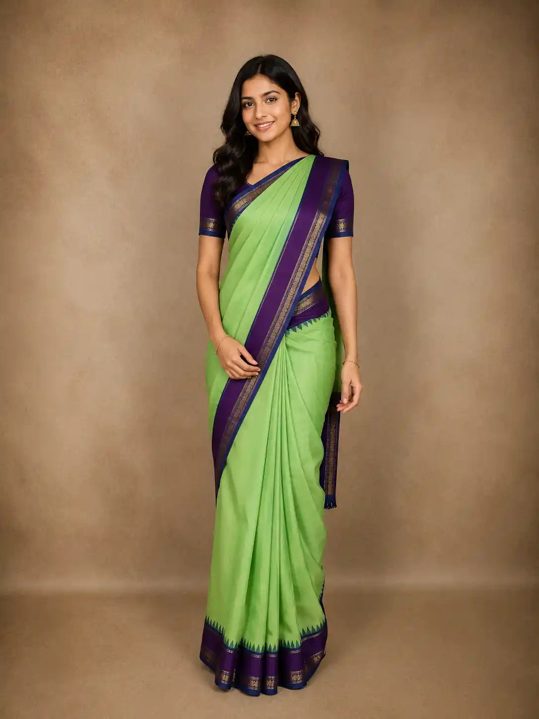 Fresh Parrot Green Solid Woven Design Pure Kanchipuram Silk Saree with Zari Border