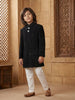Black Bead Embroidered Indo-Western Kids Viscose Sherwani With White Pajama