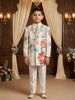 Cream Georgette Floral Embroidery Sherwani And Pant Set
