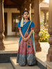 Maroon and Teal Blue Silk Half Saree with Puff Sleeves