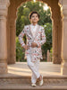 Ivory Kids Sherwani Adorned with Sequins and Thread Floral Design With Pearls Mala