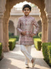 Pink Floral Sequins Embroidered Kids Semi Silk Sherwani Set