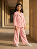 Pink Plain Cotton Blend Blazer Suit for Girls