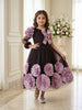 Dark Purple Glitter Net Gown Adorned with 3D Flowers
