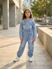 Denim Blue Jumpsuit with Hood for Girls