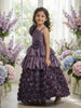 Dark Mauve 3D Floral Designed Organza Party Wear Gown for Girls