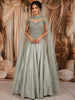 Frosted Aqua Blue Heavy Sequins and Beads Embroidered Design Sequins Indo Western Lehenga with High Neck Cape