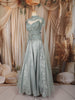 Frosted Aqua Blue Heavy Sequins and Beads Embroidered Design Sequins Indo Western Lehenga with High Neck Cape