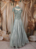Frosted Aqua Blue Heavy Sequins and Beads Embroidered Design Sequins Indo Western Lehenga with High Neck Cape