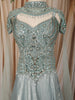 Frosted Aqua Blue Heavy Sequins and Beads Embroidered Design Sequins Indo Western Lehenga with High Neck Cape