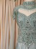 Frosted Aqua Blue Heavy Sequins and Beads Embroidered Design Sequins Indo Western Lehenga with High Neck Cape