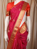 Fuchsia Pink Floral Butta Zari Woven Design Pure Kanchipuram Silk Saree with Contrast Zari Border