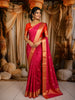 Fuchsia Pink Floral Butta Zari Woven Design Pure Kanchipuram Silk Saree with Contrast Zari Border
