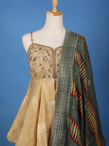 Gold Floral Embroidered Silk Sharara Set - Diadem