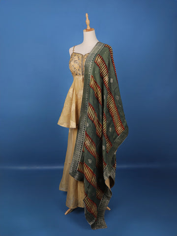 Gold Floral Embroidered Silk Sharara Set - Diadem