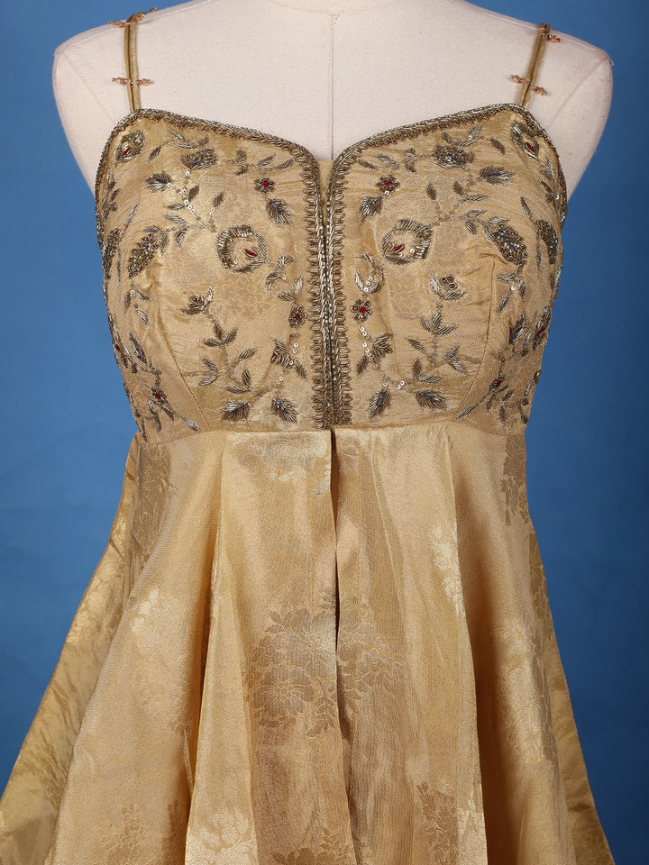Gold Floral Embroidered Silk Sharara Set - Diadem