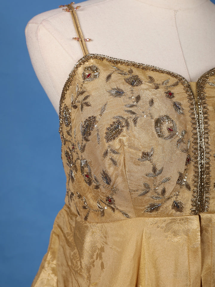 Gold Floral Embroidered Silk Sharara Set - Diadem