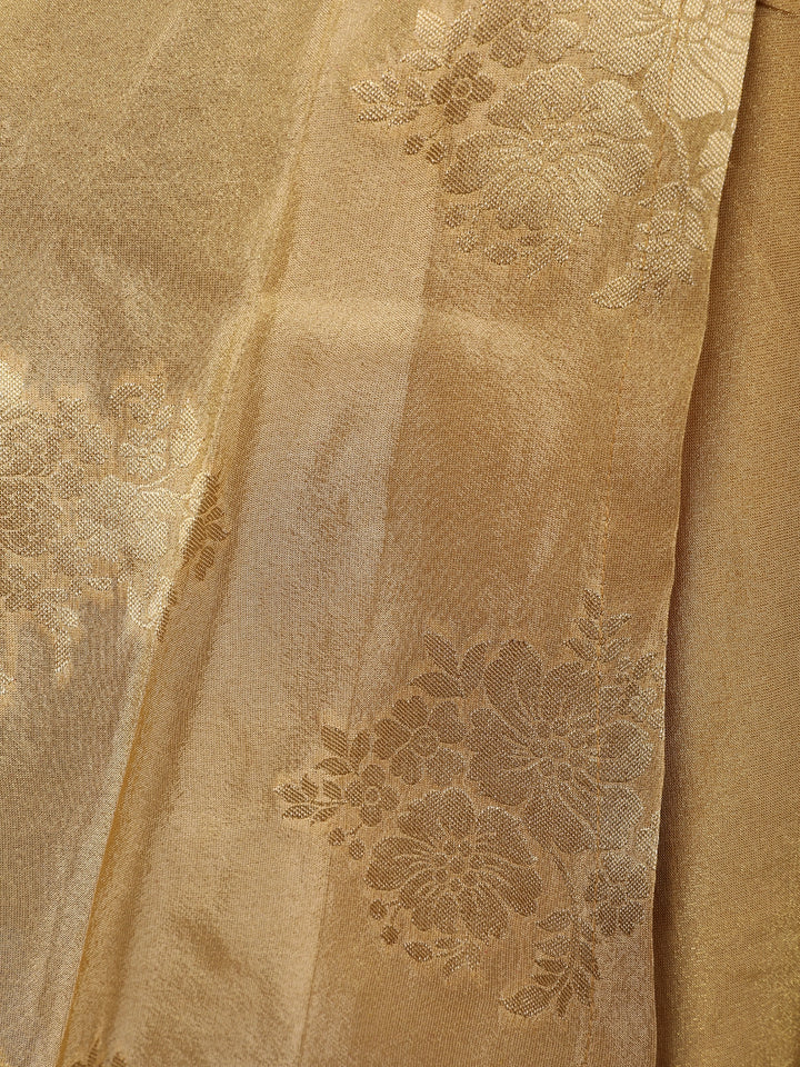 Gold Floral Embroidered Silk Sharara Set - Diadem