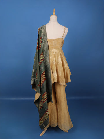 Gold Floral Embroidered Silk Sharara Set - Diadem