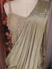 Gold Solid Design Georgette Ready To Wear Saree with Beaded Blouse