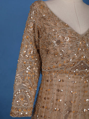 Gold Floral Embroidery Net Bridal Gown - Diadem
