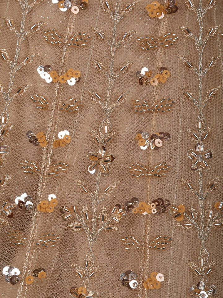 Gold Floral Embroidery Net Bridal Gown - Diadem