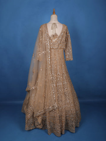 Gold Floral Embroidery Net Bridal Gown - Diadem
