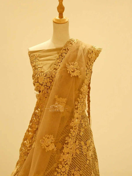 Gold Net Embroidered Wedding Bridal Lehenga - Diadem