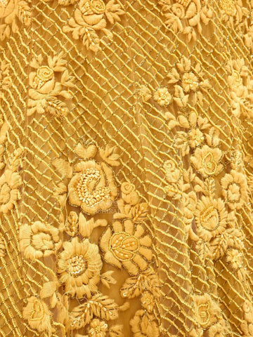 Gold Net Embroidered Wedding Bridal Lehenga - Diadem