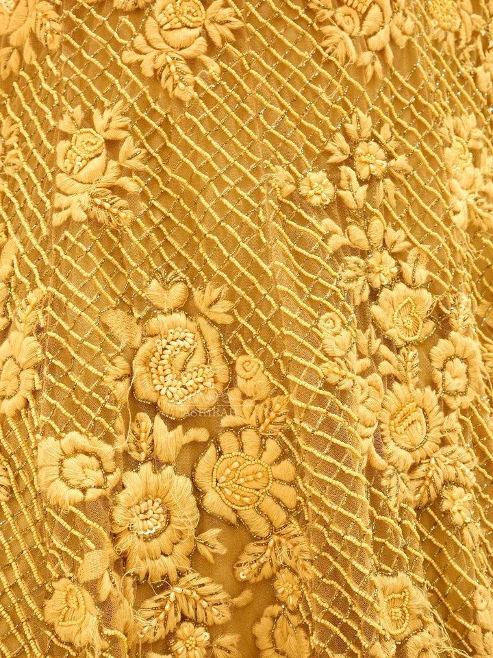 Gold Net Embroidered Wedding Bridal Lehenga - Diadem