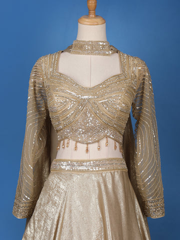 Gold Sequinned Embellished Bridesmaid Lehenga - Diadem