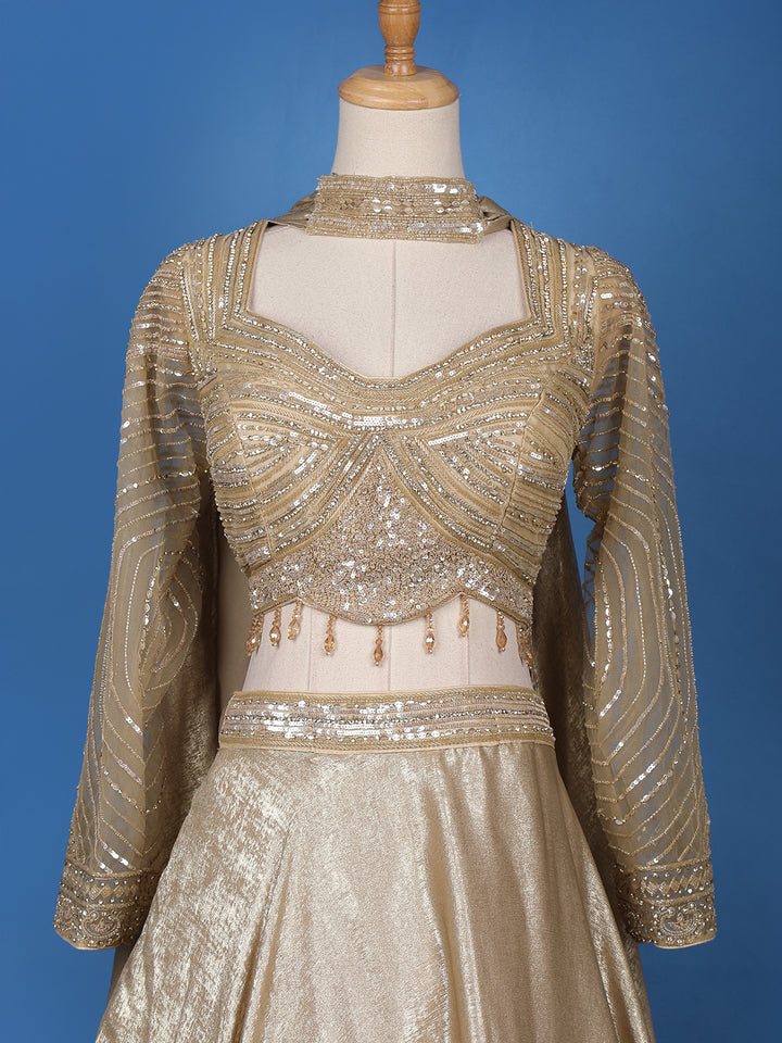 Gold Sequinned Embellished Bridesmaid Lehenga - Diadem
