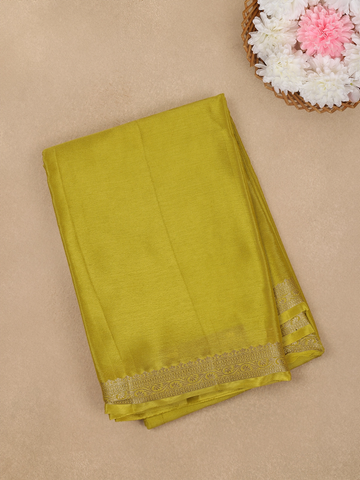 Gold Solid Design Antique Gold Zari Border Mysore Silk Saree - Diadem