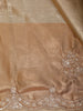 Gold and Olive Shaded Sequins Embroidered Tissue Silk Saree with Scalloped Border
