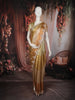Gold and Olive Shaded Sequins Embroidered Tissue Silk Saree with Scalloped Border