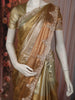 Gold and Olive Shaded Sequins Embroidered Tissue Silk Saree with Scalloped Border