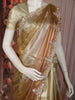 Gold and Olive Shaded Sequins Embroidered Tissue Silk Saree with Scalloped Border