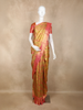 Gold and Pink Abstract Woven Design Pure Kanchipuram Silk Saree with Contrast Pink Border