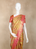 Gold and Pink Abstract Woven Design Pure Kanchipuram Silk Saree with Contrast Pink Border