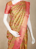 Gold and Pink Abstract Woven Design Pure Kanchipuram Silk Saree with Contrast Pink Border