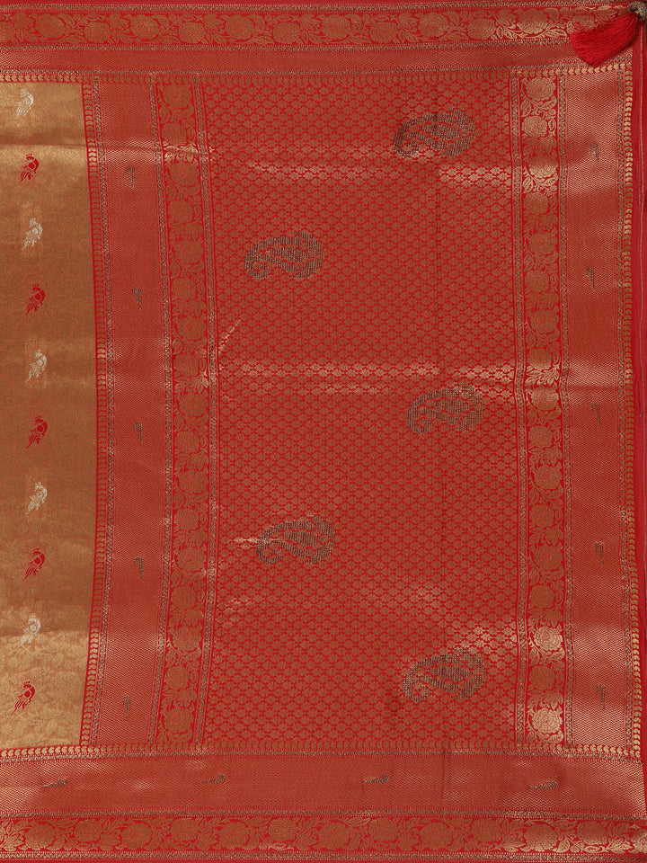 Golden-Brown Floral Design Tissue Saree - Diadem