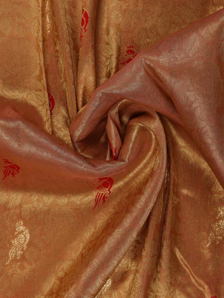 Golden-Brown Floral Design Tissue Saree - Diadem