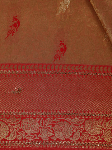 Golden-Brown Floral Design Tissue Saree - Diadem