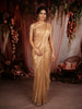 Golden Beige Floral Butta Woven Design Tissue Saree with Gold Zari Border