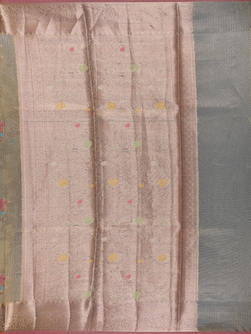 Golden Beige Floral Design Semi Tissue Saree - Diadem